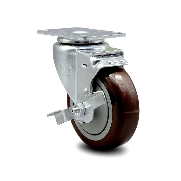 4 Inch Maroon Polyurethane Wheel Swivel Top Plate Caster with Brake SCC